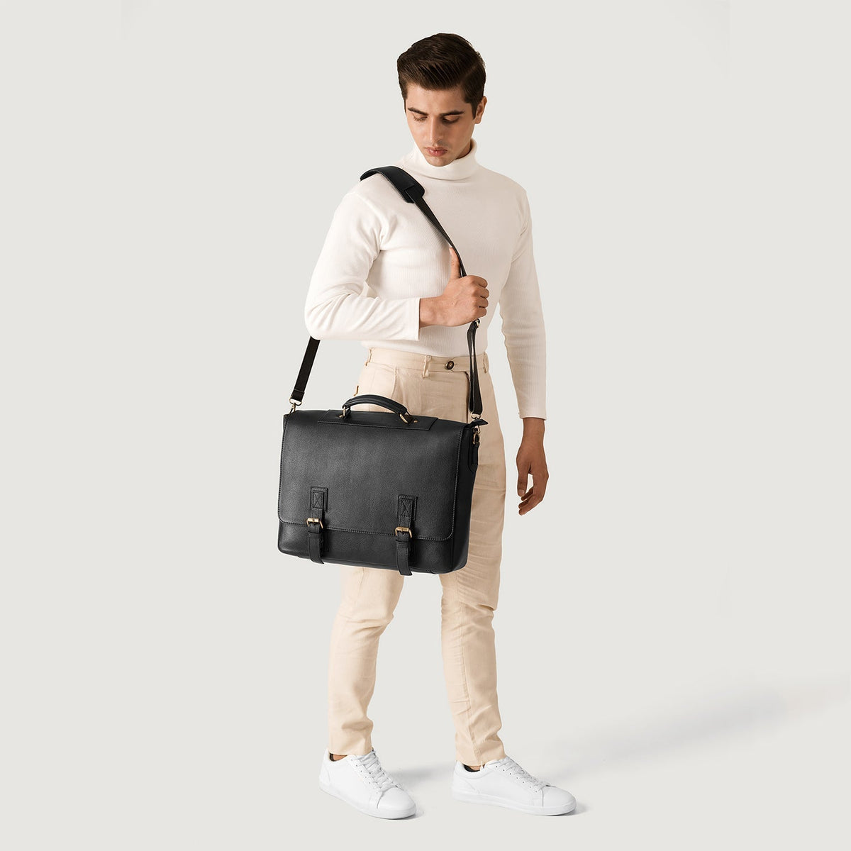Brex Cristoph Black Leather Messenger Bag - black leather messenger bag, view 7