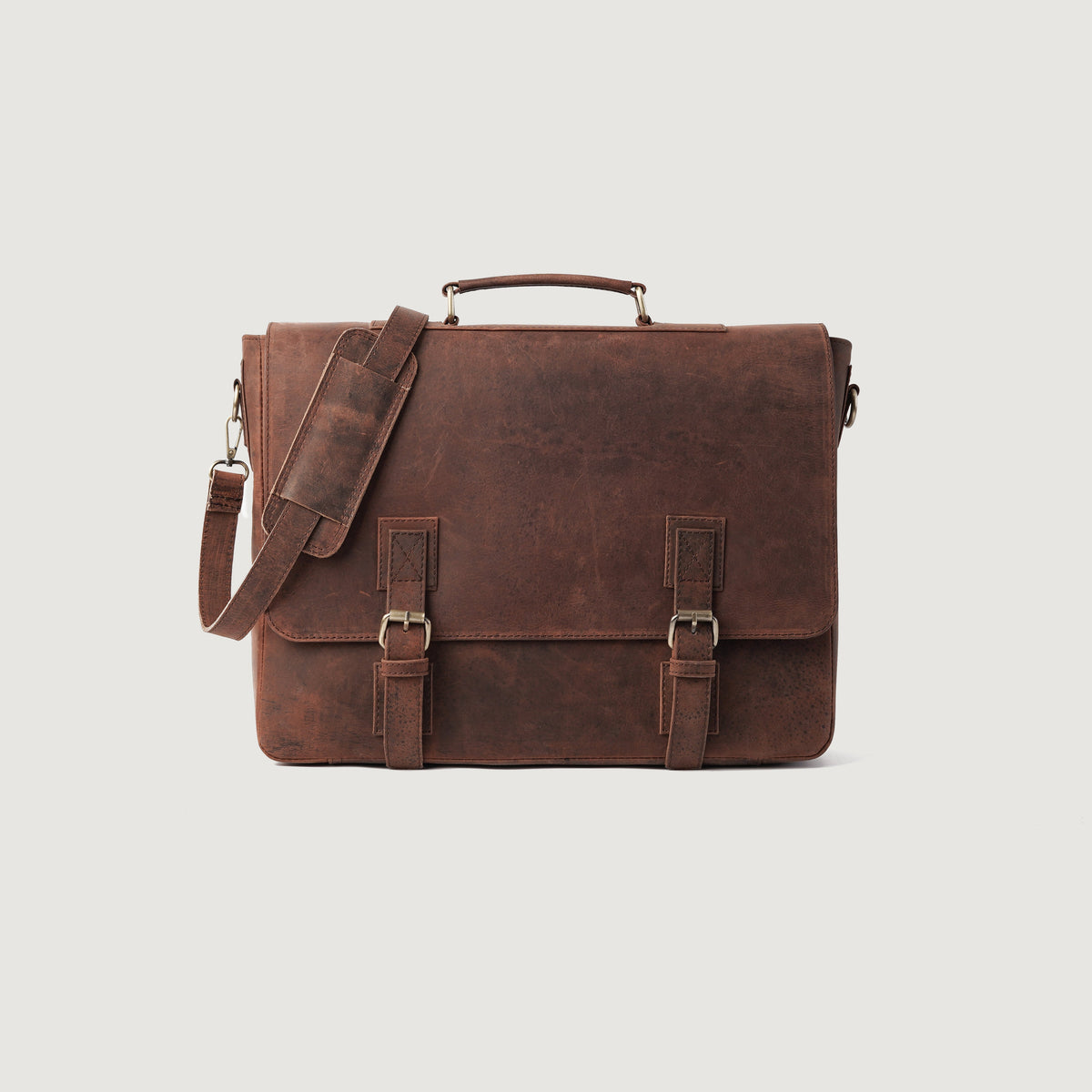 Brex Cristoph Vintage Distressed Brown Leather Messenger Bag - brown vintage distressed leather messenger bag, view 1