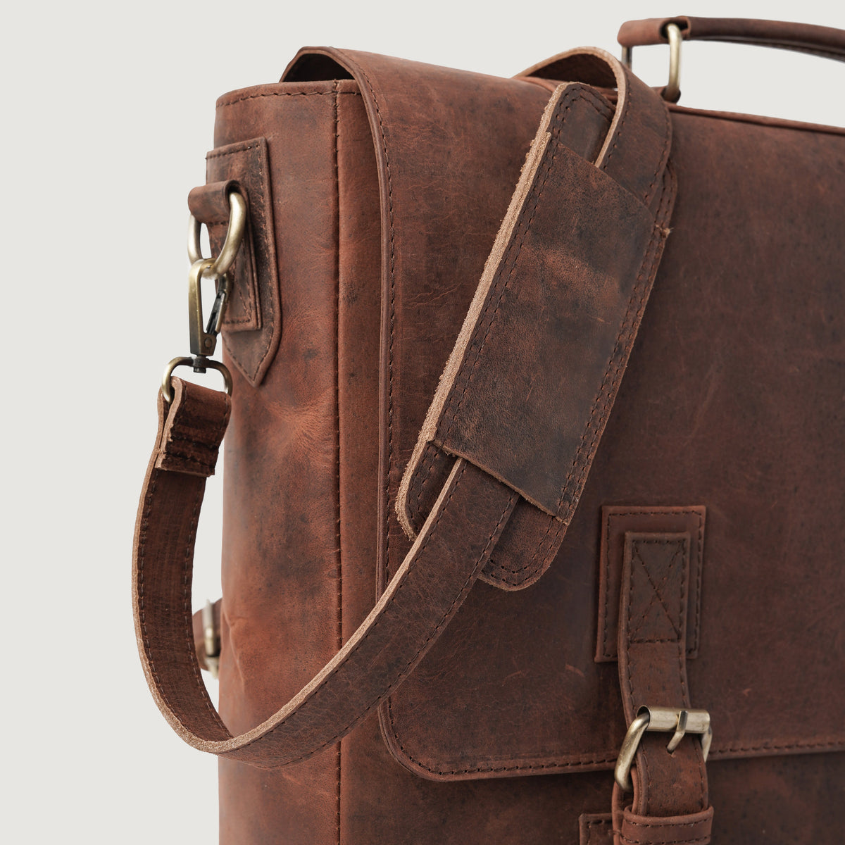 Brex Cristoph Vintage Distressed Brown Leather Messenger Bag - brown vintage distressed leather messenger bag, view 6