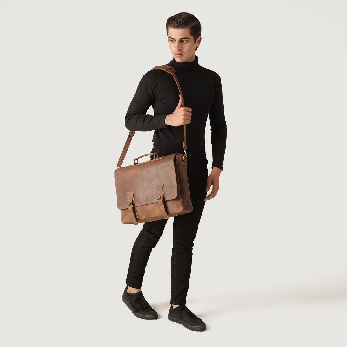 Brex Cristoph Vintage Tan Leather Messenger Bag - tan vintage leather messenger bag, view 2
