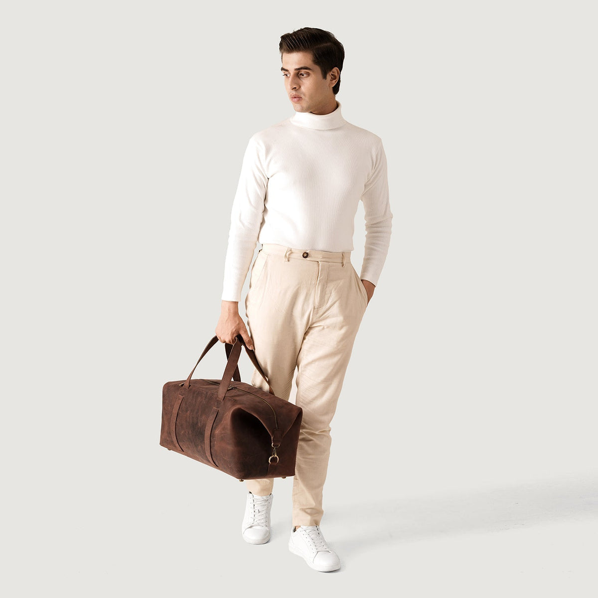 Brex Dale Vintage Distressed Brown Leather Duffle Bag - brown vintage distressed leather duffle bag, view 2