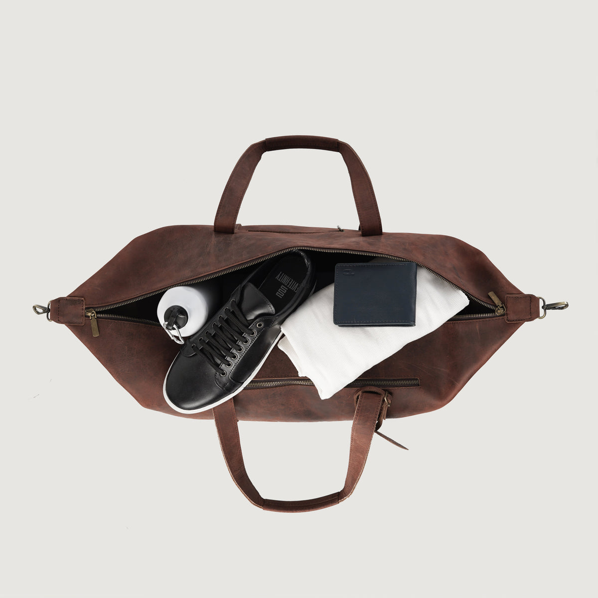 Brex Dale Vintage Distressed Brown Leather Duffle Bag - brown vintage distressed leather duffle bag, view 6