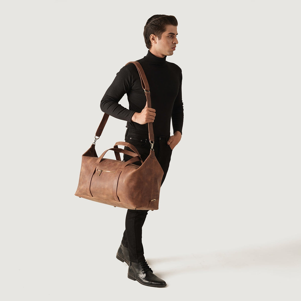 Brex Dale Vintage Tan Brown Leather Duffle Bag - brown & tan vintage leather duffle bag, view 2