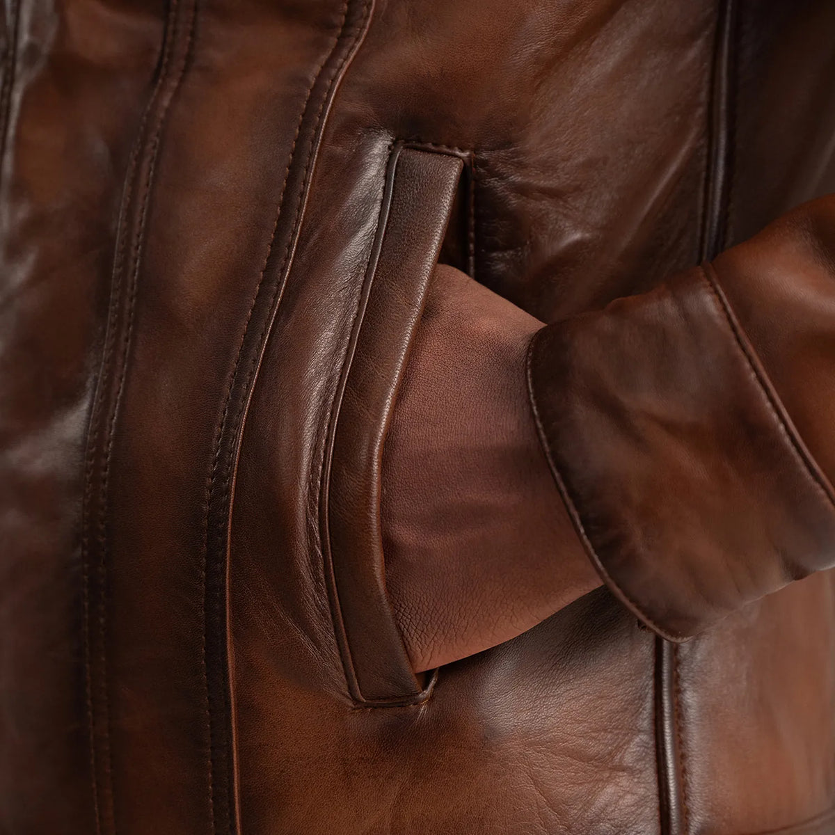 Dallis Brown Leather Shearling Trucker Jacket - men's jacket in brown sheepskin leather, view 6