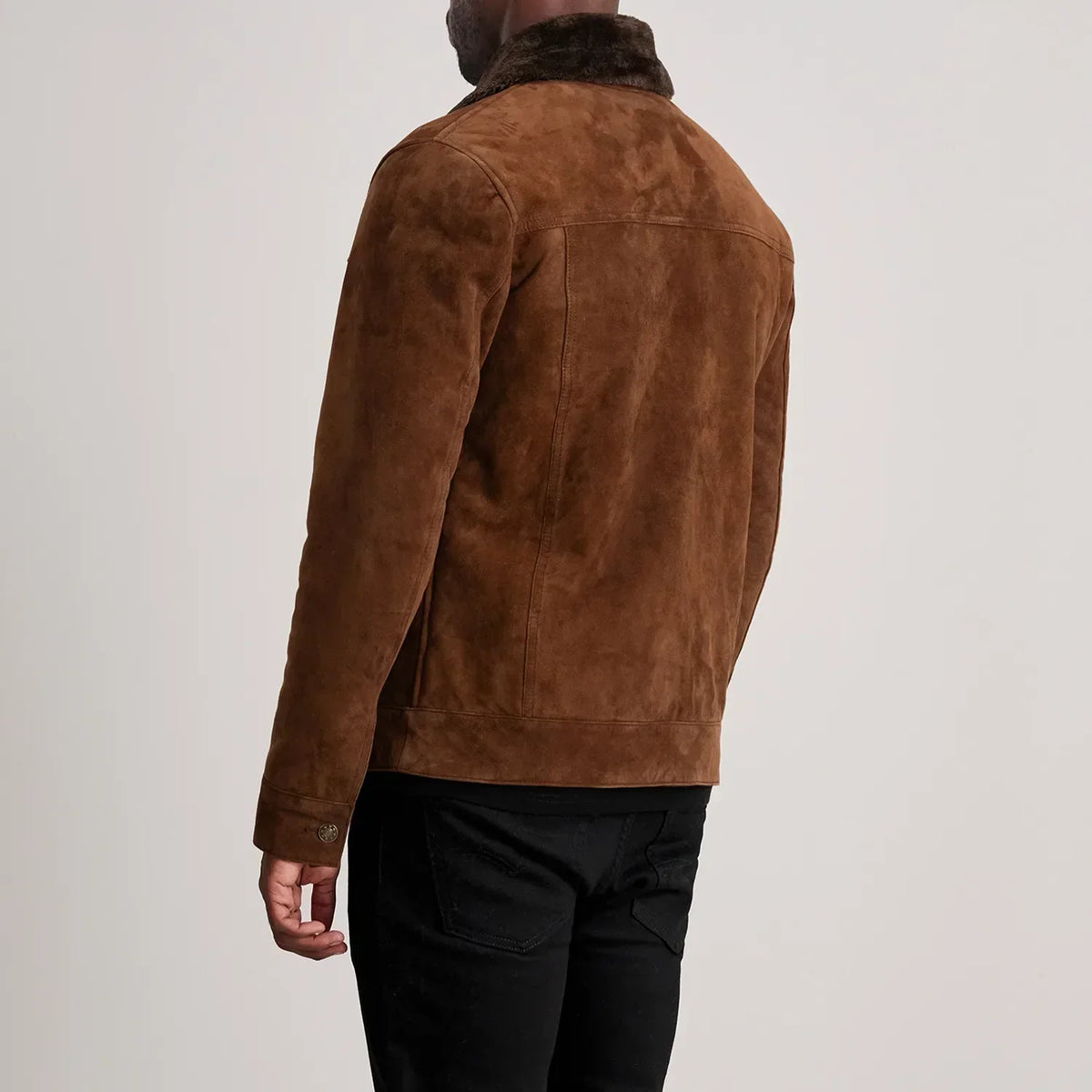 Dallis Brown Suede Shearling Trucker Jacket - men's jacket in brown suede leather, view 5