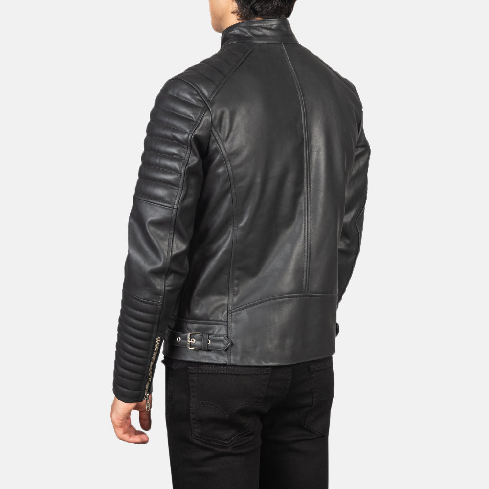 Damian Black Leather Biker Jacket - men's jacket in black cowhide leather, view 5