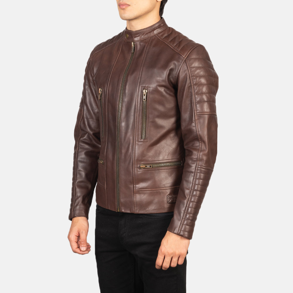 Damian Brown Leather Biker Jacket - men's jacket in brown cowhide leather, view 2