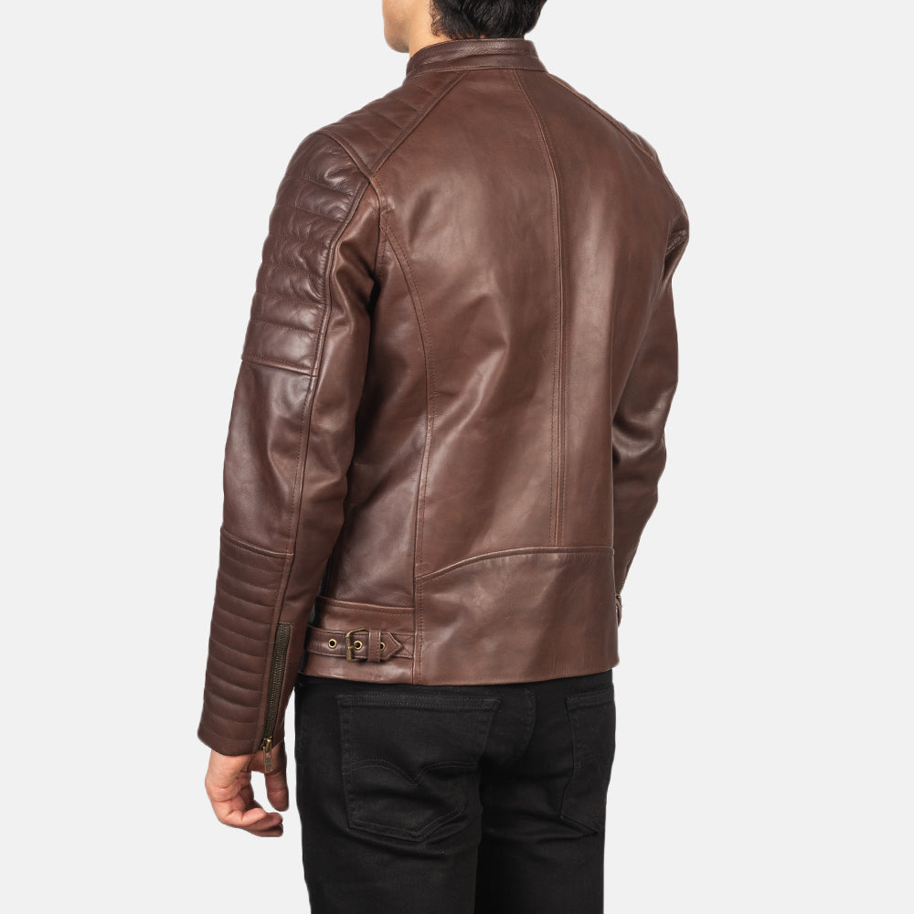Damian Brown Leather Biker Jacket - men's jacket in brown cowhide leather, view 5