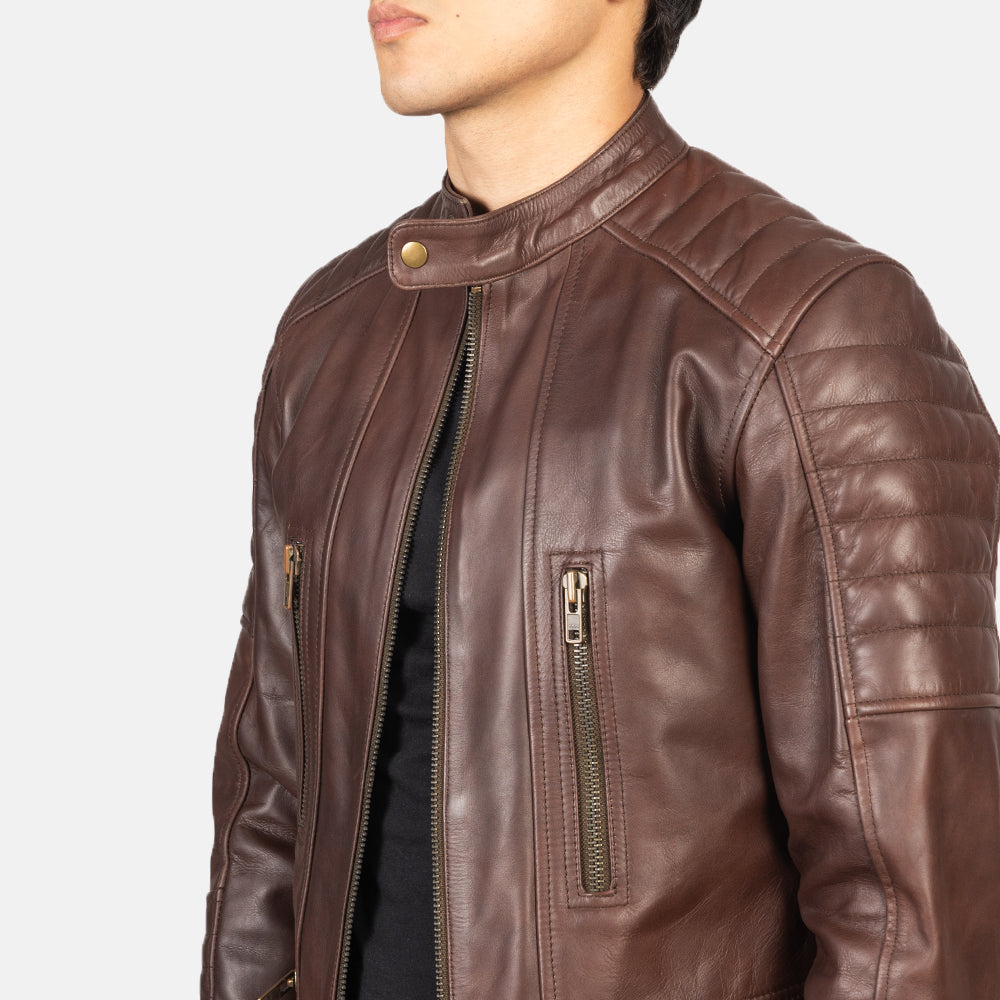 Damian Brown Leather Biker Jacket - men's jacket in brown cowhide leather, view 6
