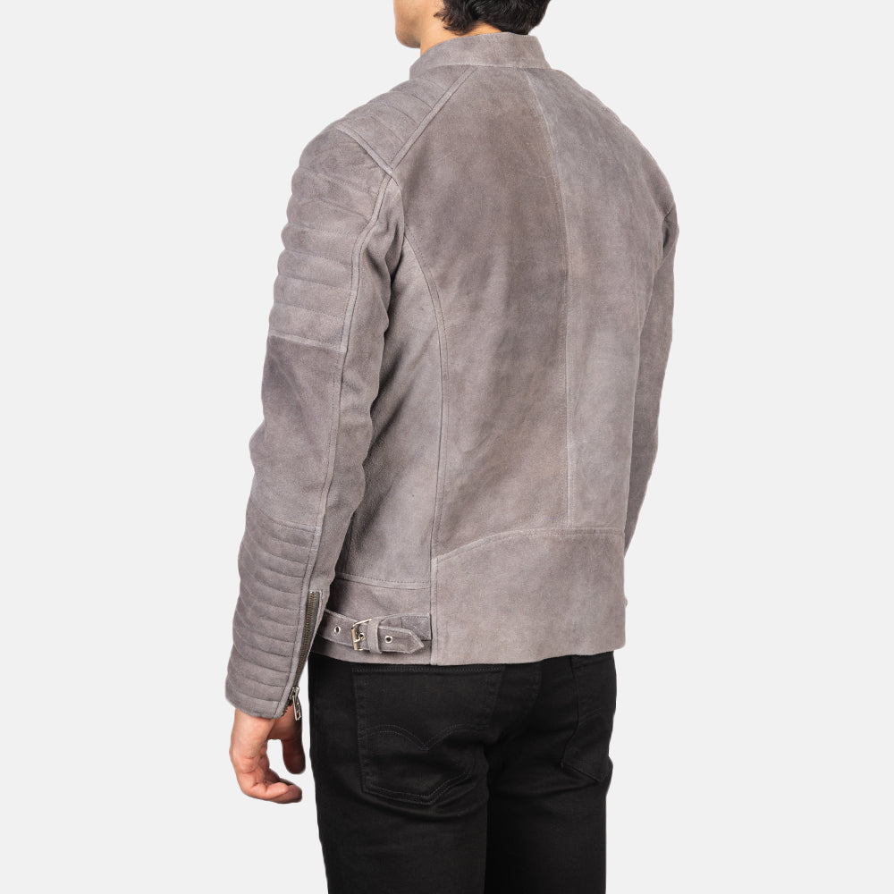 Damian Grey Suede Biker Jacket - men's jacket in grey suede leather, view 5