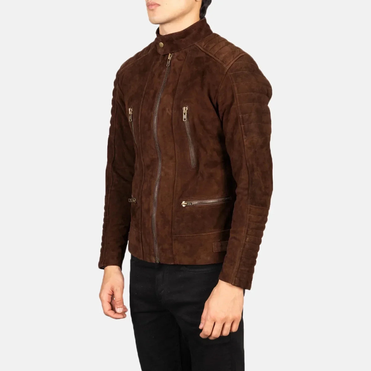 Damian Mocha Suede Biker Jacket - men's jacket in mocha suede leather, view 2