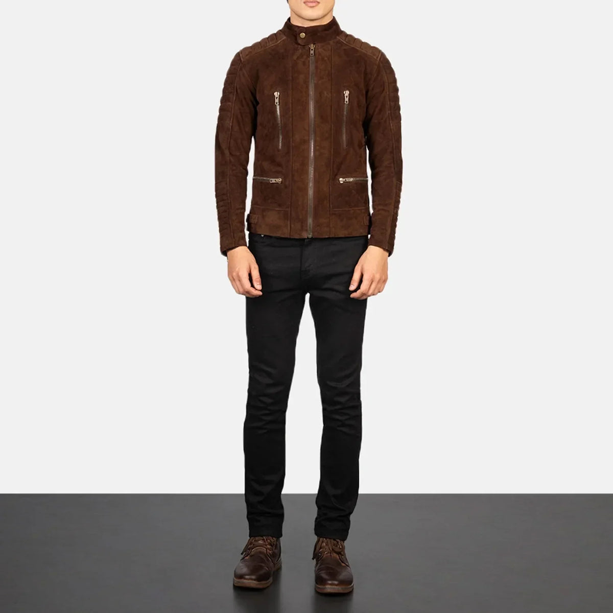 Damian Mocha Suede Biker Jacket - men's jacket in mocha suede leather, view 3