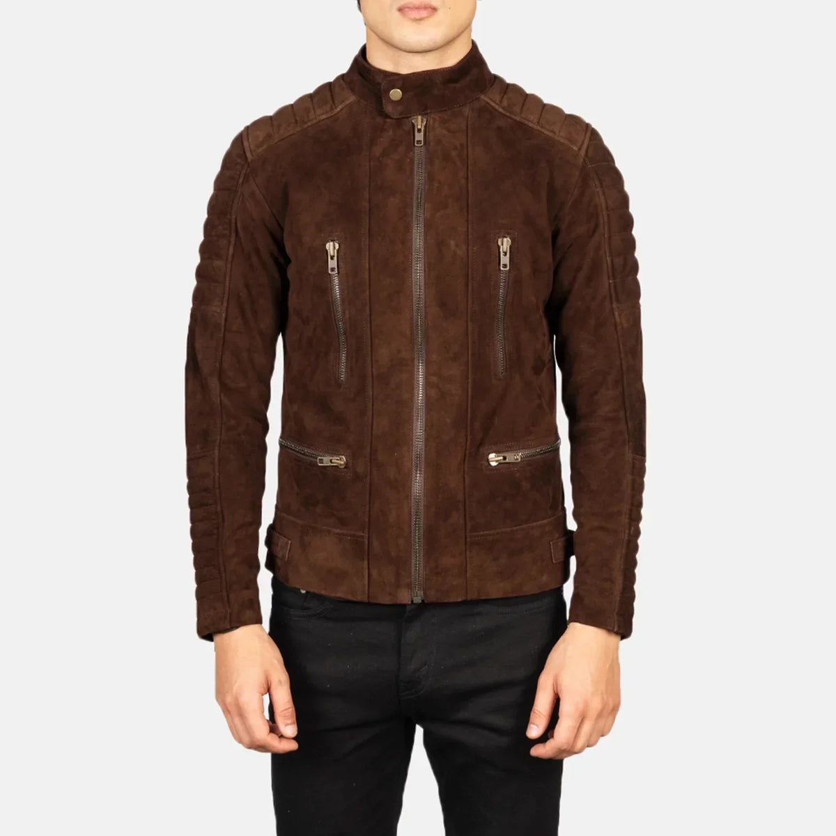 Damian Mocha Suede Biker Jacket - men's jacket in mocha suede leather, view 4