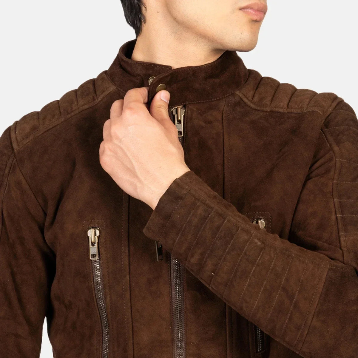 Damian Mocha Suede Biker Jacket - men's jacket in mocha suede leather, view 6