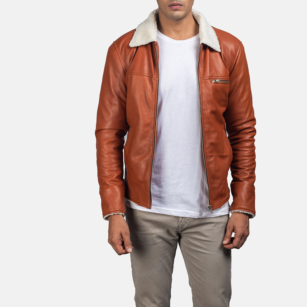 Dan Frost Tan Shearling Jacket - men's jacket in tan sheepskin leather, view 1