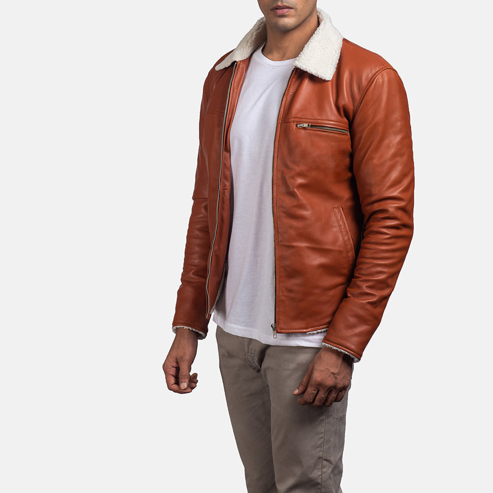 Dan Frost Tan Shearling Jacket - men's jacket in tan sheepskin leather, view 2