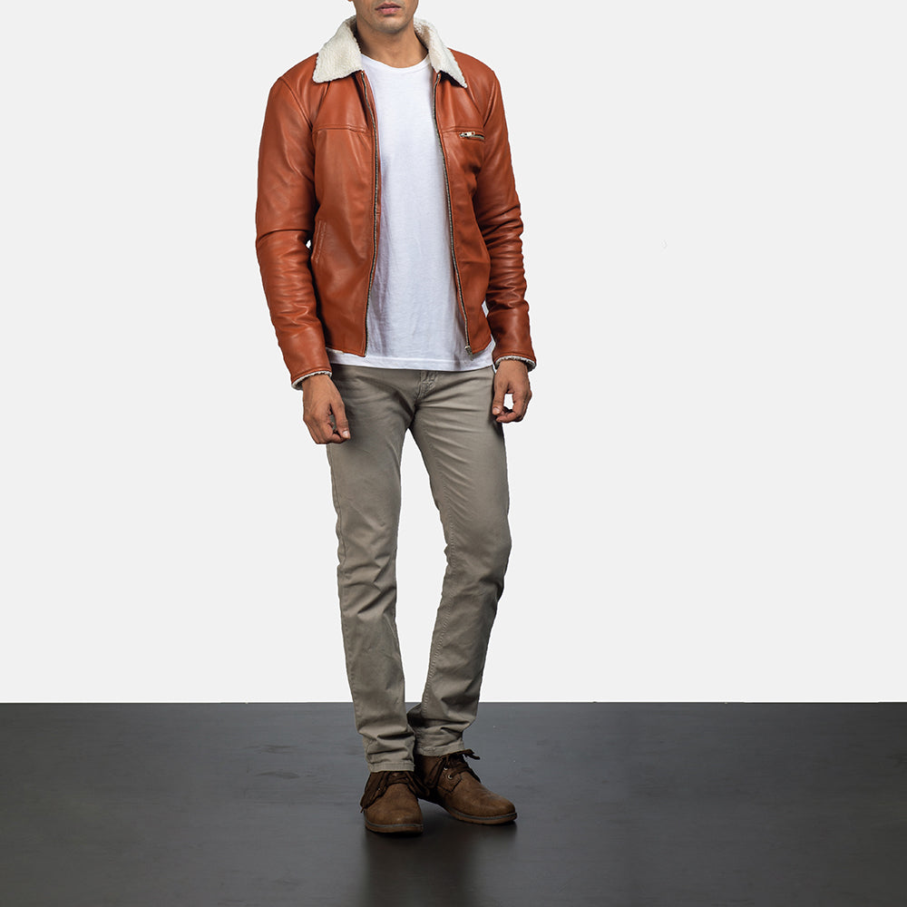 Dan Frost Tan Shearling Jacket - men's jacket in tan sheepskin leather, view 3