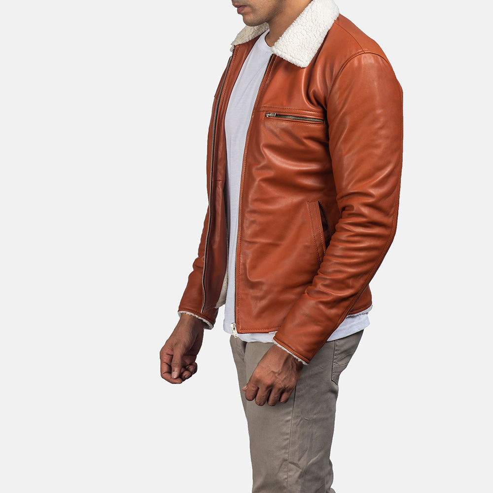 Dan Frost Tan Shearling Jacket - men's jacket in tan sheepskin leather, view 4