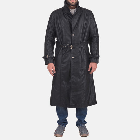 Daniel Black Leather Trench Coat - men's coat in black leather, view 1