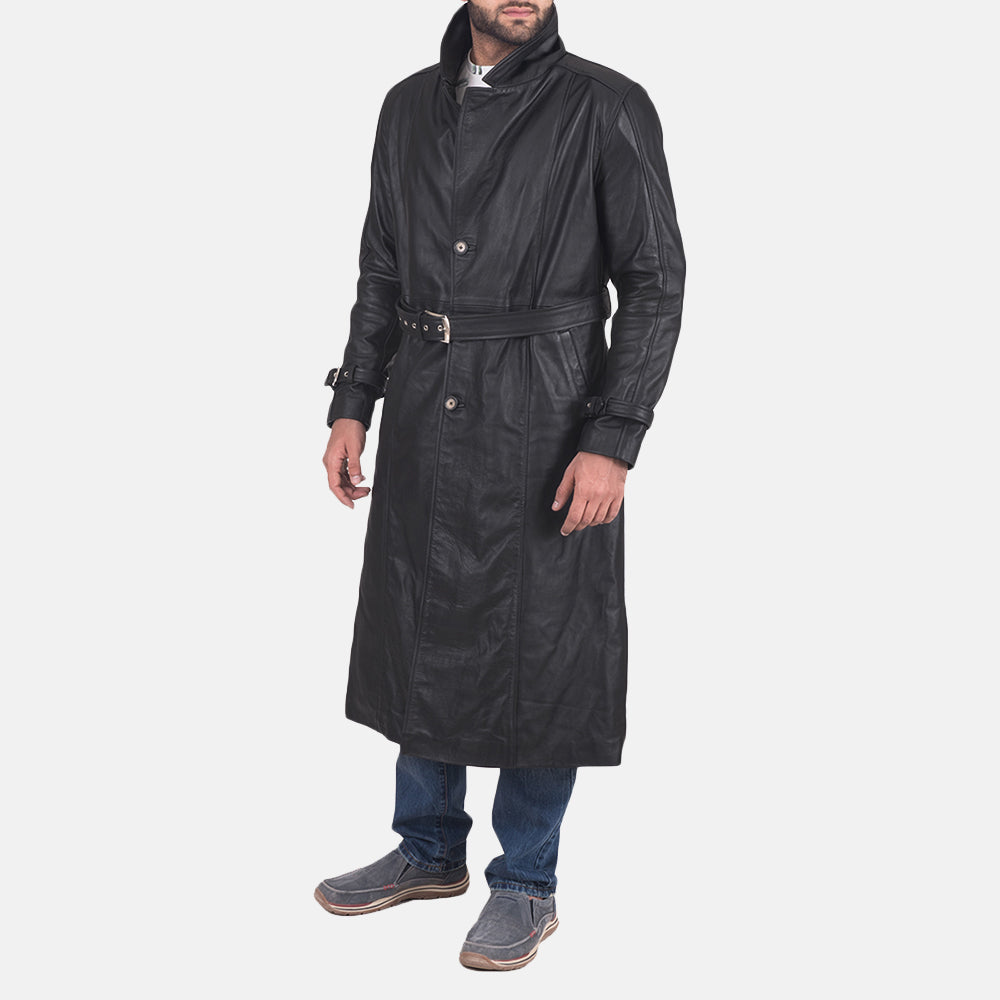 Daniel Black Leather Trench Coat - men's coat in black leather, view 2