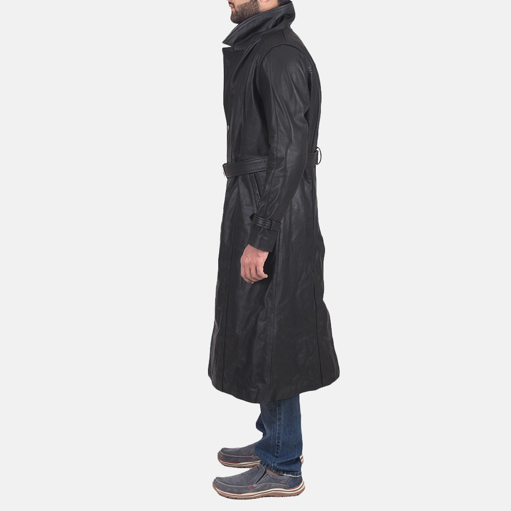 Daniel Black Leather Trench Coat - men's coat in black leather, view 3