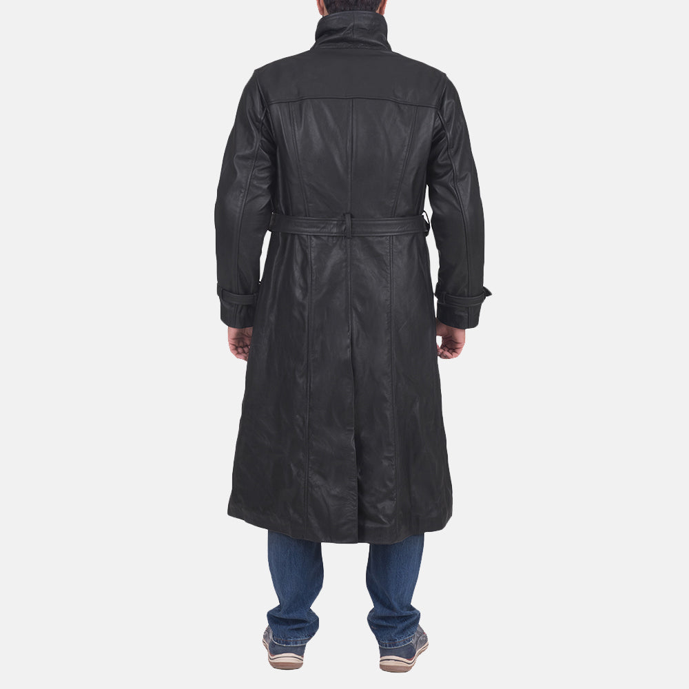 Daniel Black Leather Trench Coat - men's coat in black leather, view 4