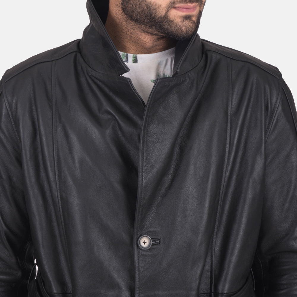 Daniel Black Leather Trench Coat - men's coat in black leather, view 5
