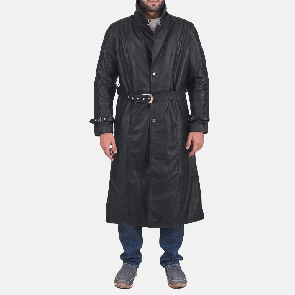Daniel Black Leather Trench Coat - men's coat in black leather, view 6