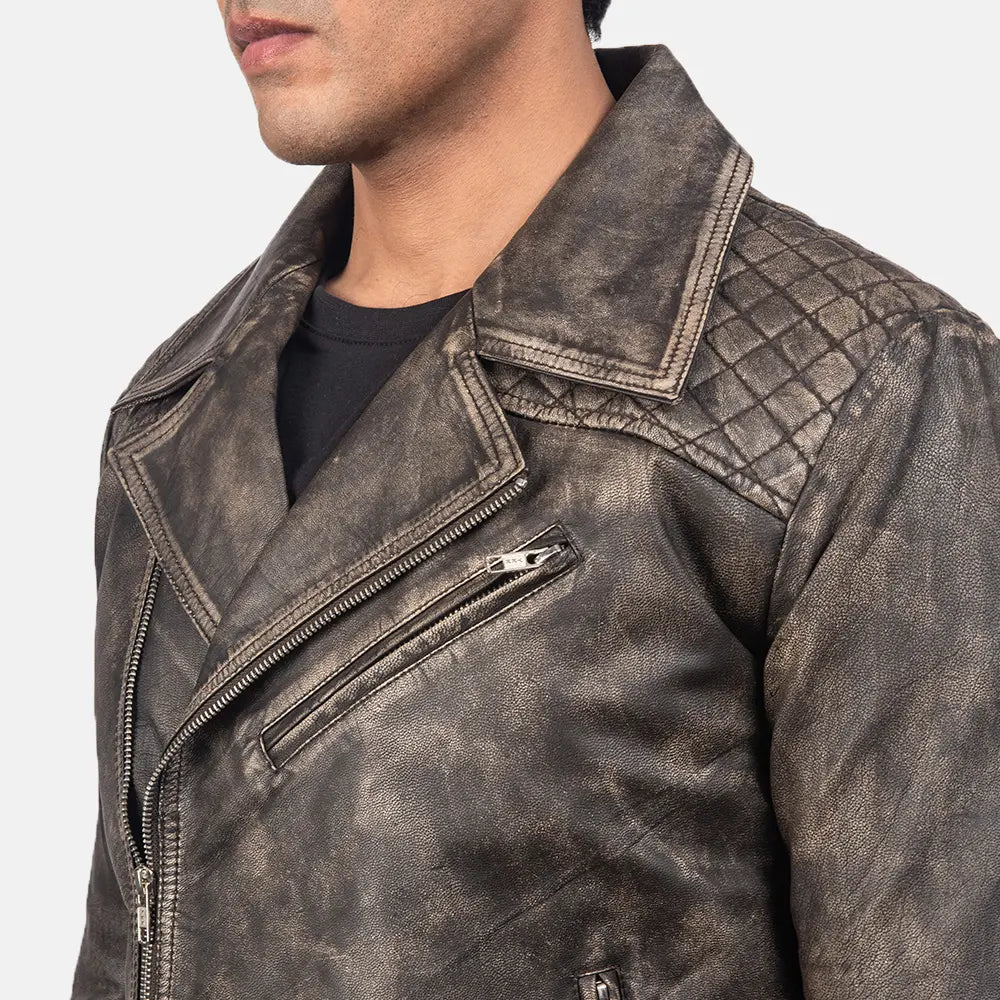 Danny Quilted Brown Leather Biker Jacket - men's jacket in brown goatskin leather, view 5