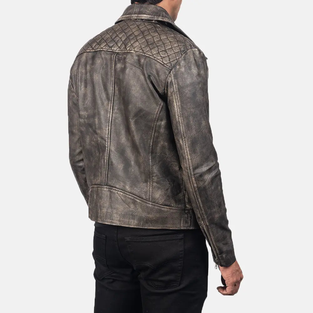 Danny Quilted Brown Leather Biker Jacket - men's jacket in brown goatskin leather, view 6