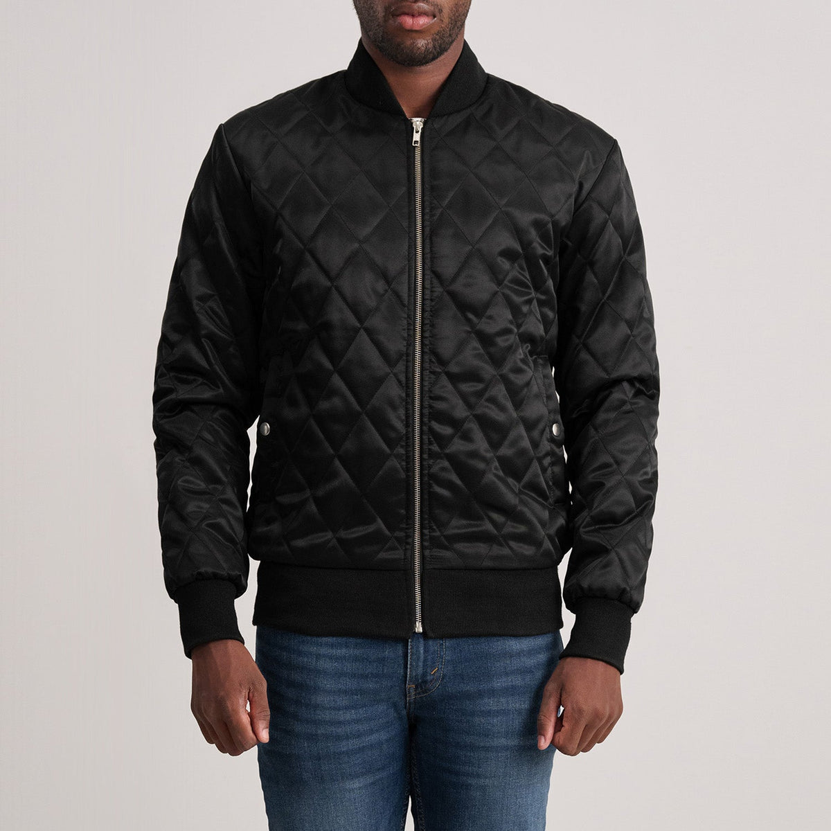 Danson Quilted Black Varsity Jacket - men's jacket in black premium leather, view 1