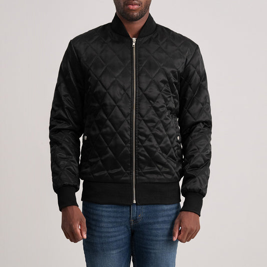 Danson Quilted Black Varsity Jacket - men's jacket in black premium leather, view 1