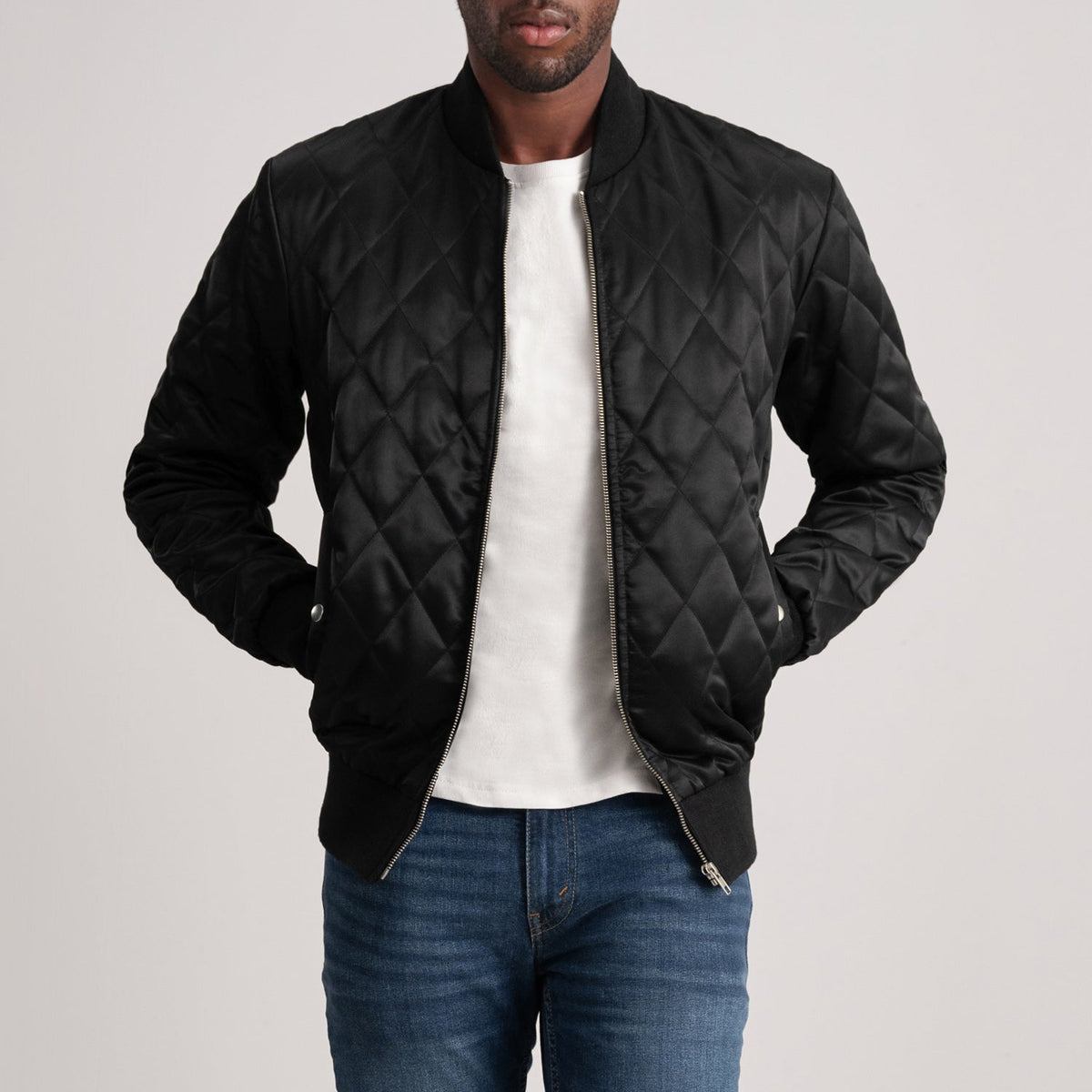 Danson Quilted Black Varsity Jacket - men's jacket in black premium leather, view 2