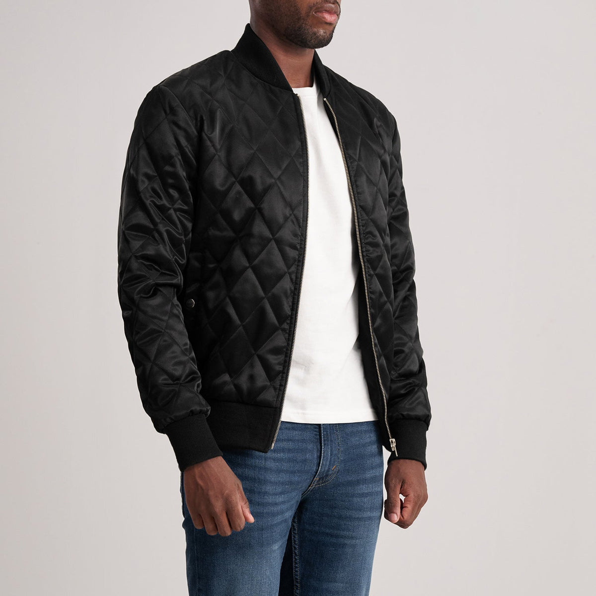 Danson Quilted Black Varsity Jacket - men's jacket in black premium leather, view 3
