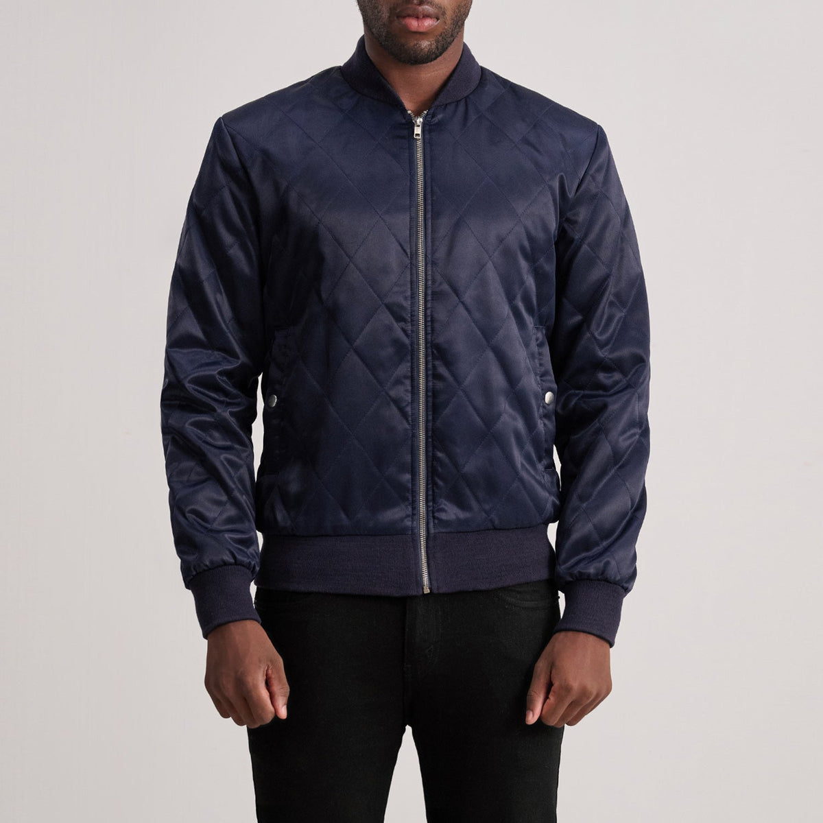 Danson Quilted Blue Varsity Jacket - men's jacket in blue premium leather, view 1