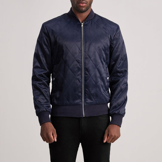 Danson Quilted Blue Varsity Jacket - men's jacket in blue premium leather, view 1