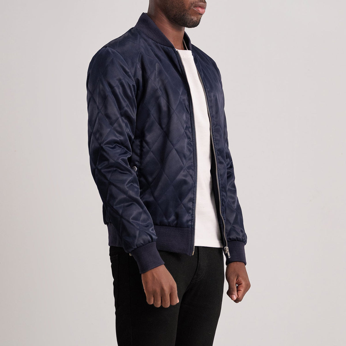 Danson Quilted Blue Varsity Jacket - men's jacket in blue premium leather, view 2