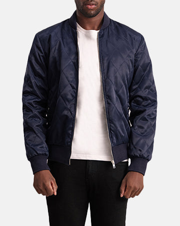 Danson Quilted Blue Varsity Jacket - men's jacket in blue premium leather, view 3