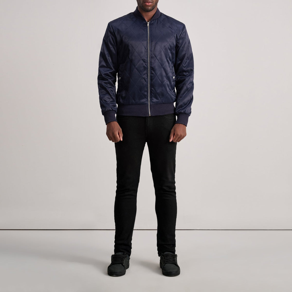 Danson Quilted Blue Varsity Jacket - men's jacket in blue premium leather, view 4