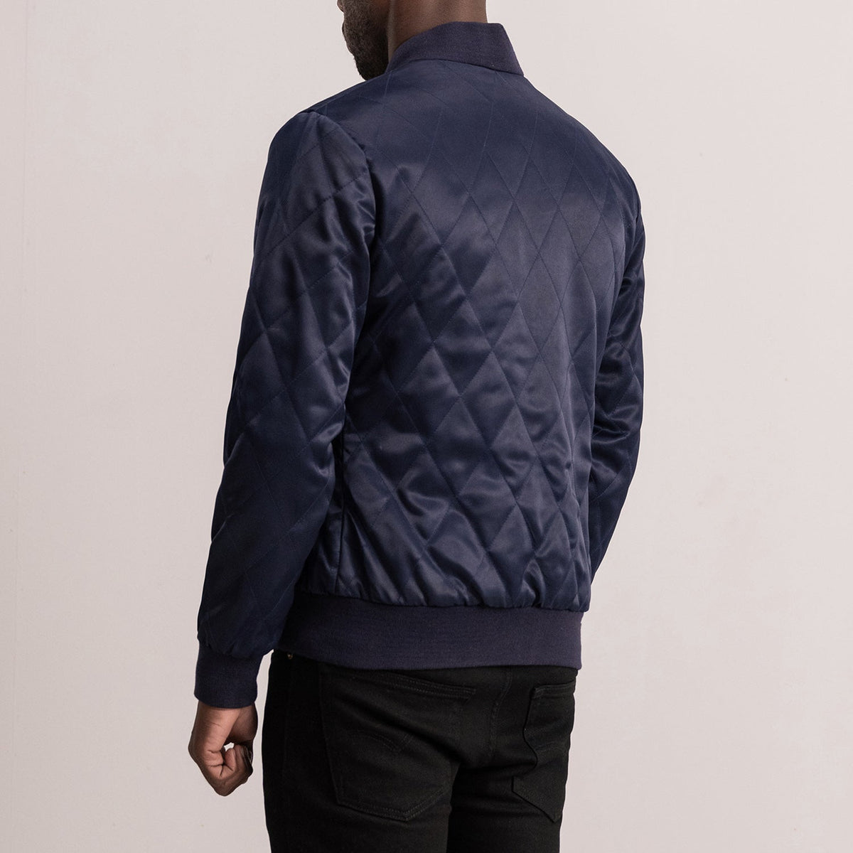 Danson Quilted Blue Varsity Jacket - men's jacket in blue premium leather, view 5