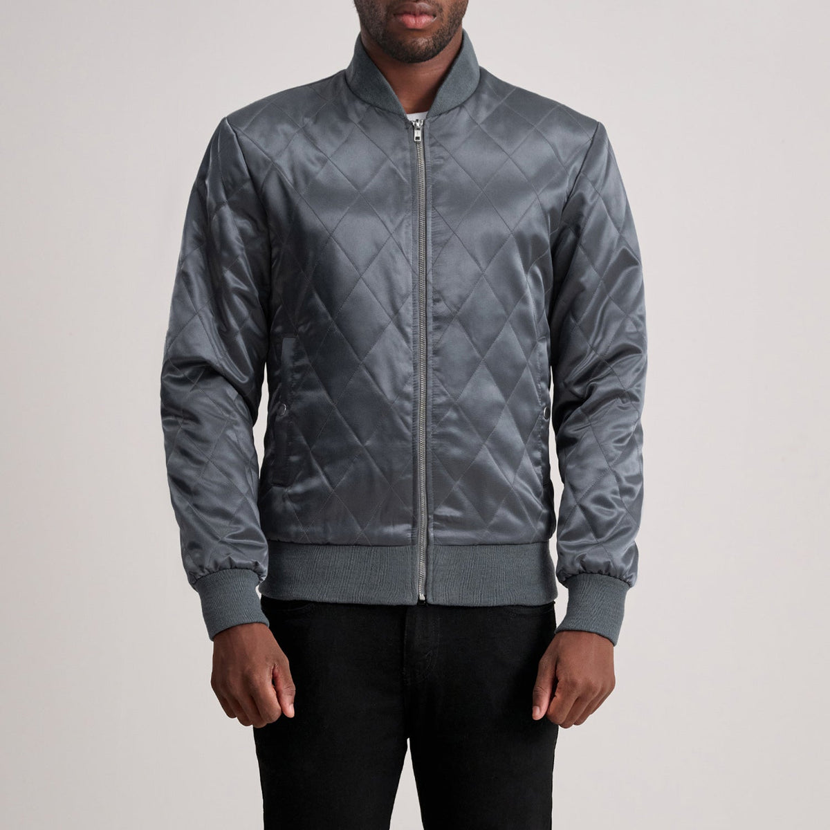Danson Quilted Grey Varsity Jacket - men's jacket in grey premium leather, view 1