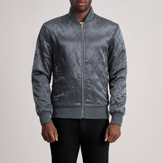 Danson Quilted Grey Varsity Jacket - men's jacket in grey premium leather, view 1