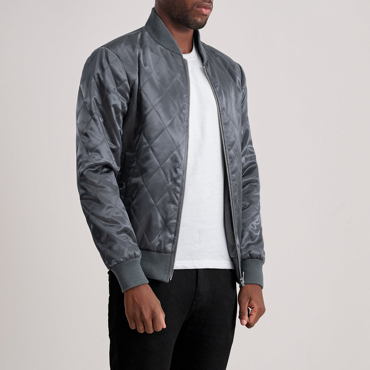 Danson Quilted Grey Varsity Jacket - men's jacket in grey premium leather, view 2