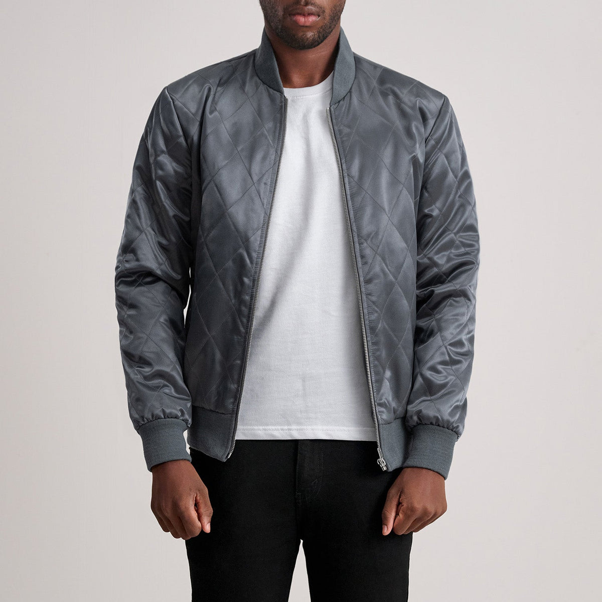 Danson Quilted Grey Varsity Jacket - men's jacket in grey premium leather, view 3