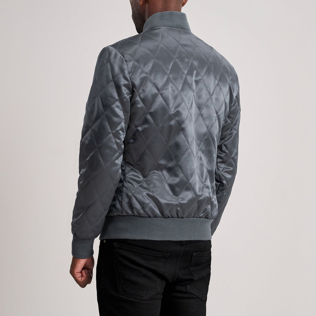 Danson Quilted Grey Varsity Jacket - men's jacket in grey premium leather, view 4