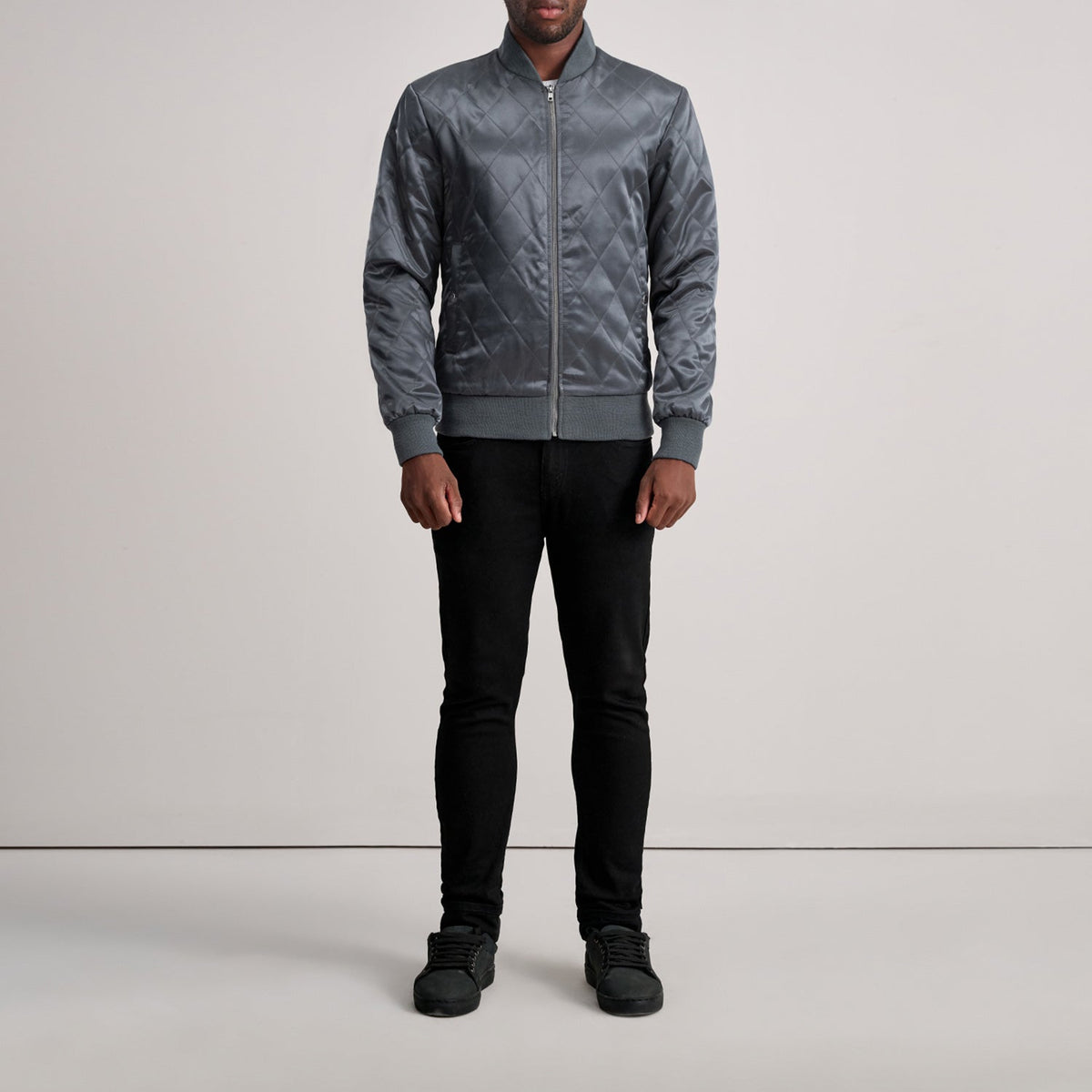 Danson Quilted Grey Varsity Jacket - men's jacket in grey premium leather, view 5