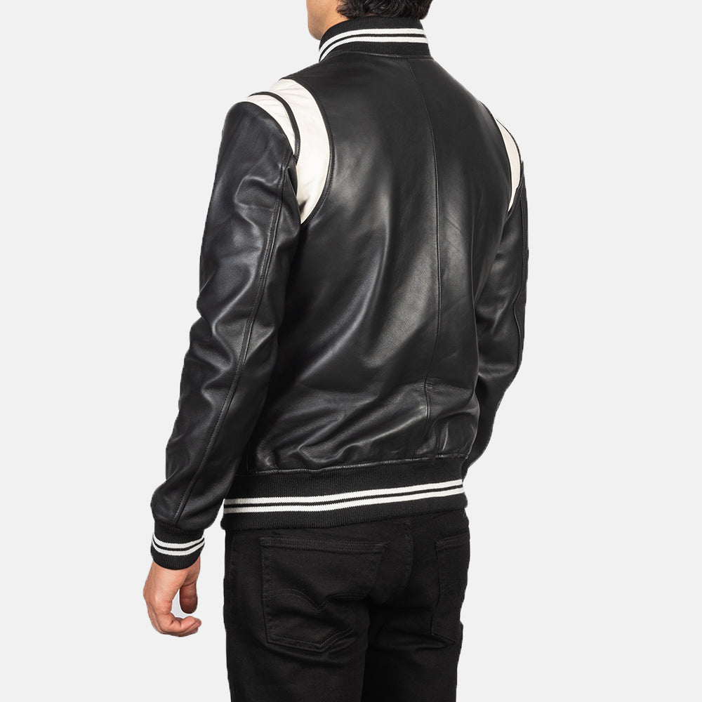 Dantee Black Leather Varsity Jacket - men's jacket in black sheepskin leather, view 5