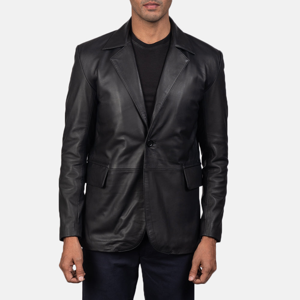 Daron Black Leather Blazer - men's blazer in black sheepskin leather, view 1
