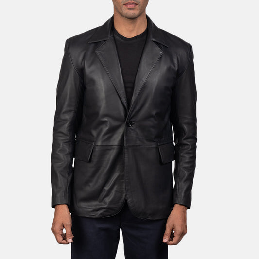 Daron Black Leather Blazer - men's blazer in black sheepskin leather, view 1