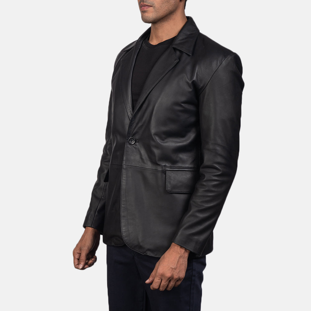 Daron Black Leather Blazer - men's blazer in black sheepskin leather, view 2